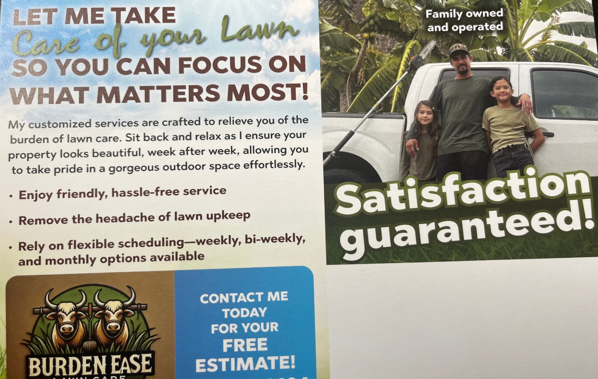 Marky's original Burden Ease Lawn Care flyer